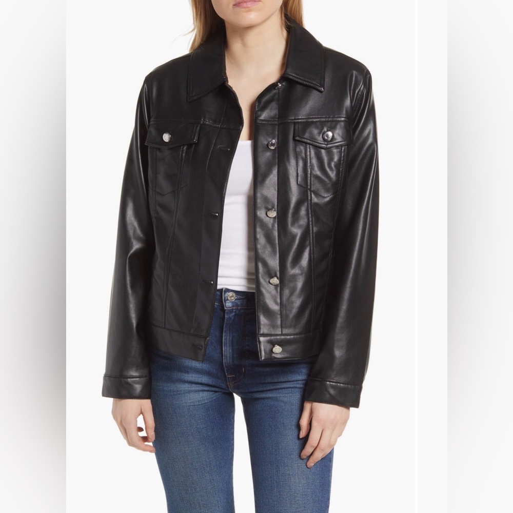 Sanctuary Button up Black Faux Leather Jacket size M